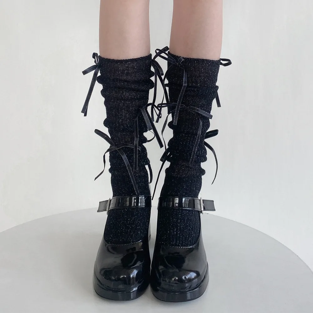 Cotton Lolita Socks with Multi Bowknot Decoration for Women