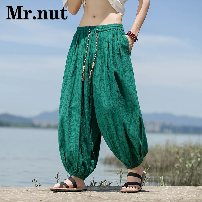 

Mr.nut Cotton Linen Oversize Loose Harem Pants Men's Retro Clothing Popular Baggy Lantern Pants Unisex Street Jogger Trousers