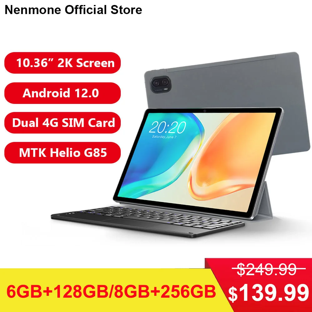 2024 Nenmone Tab10 10.36 인치 2000*1200 디스플레이, Helio G85 옥타코어, 8GB 256GB ROM, 4G LTE, 안드로이드 12 태블릿, 2 in 1, 13MP, 8000