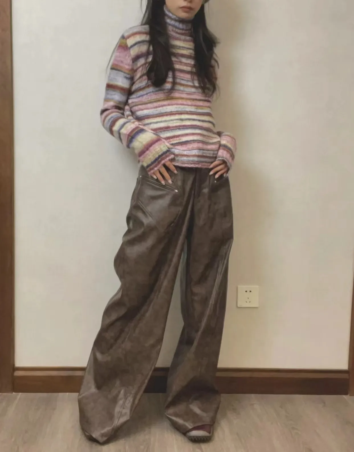 Karrram Japanese Y2k Turtleneck Sweater Vintage Rainbow Striped Pullover Korean Fashion Knitted Jumper Harajuku Grunge Knitwear