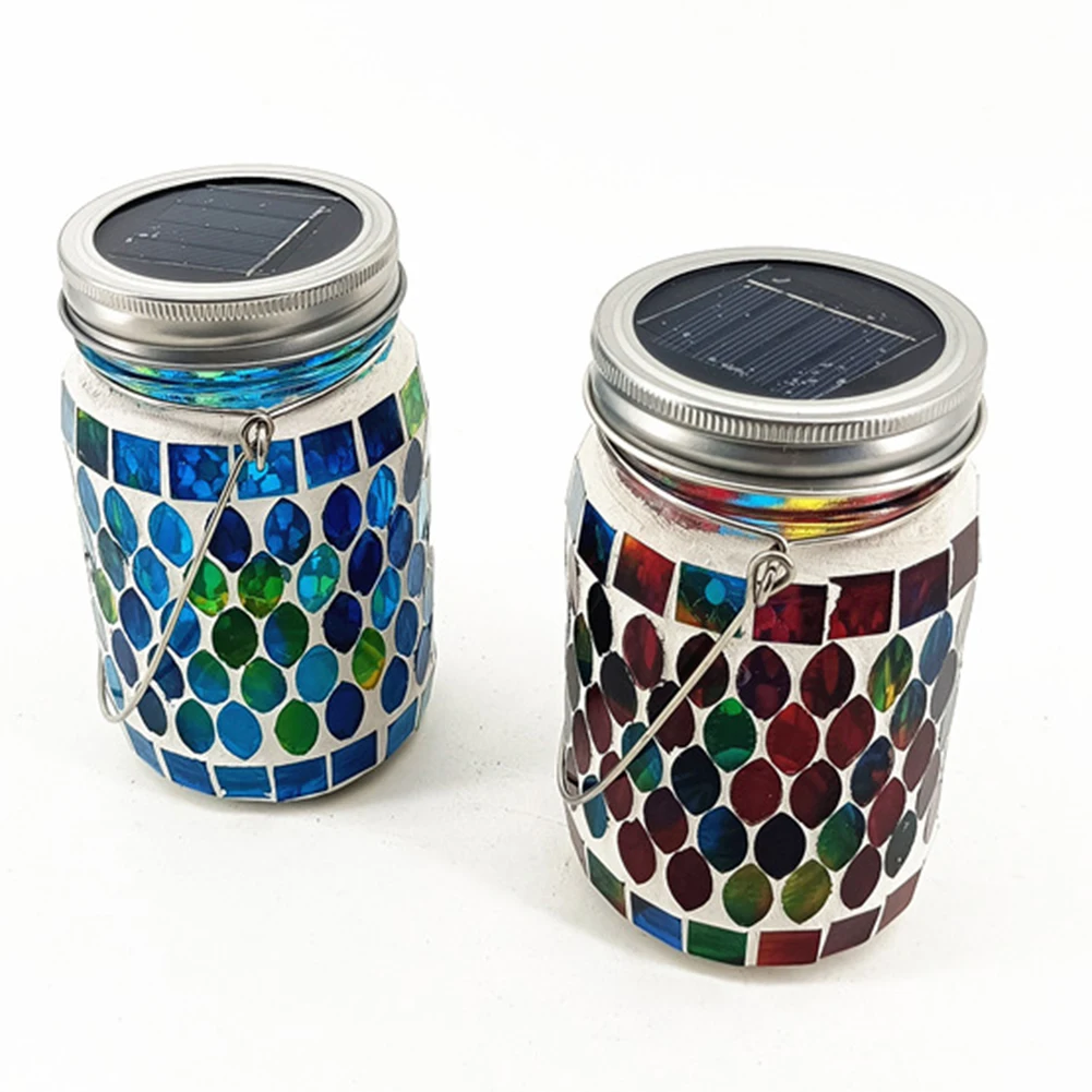 LED Mosaic Solar Light Waterproof Outdoor Solar Hanging Lantern Solar Glass Bottle Jar Table Lamp for Garden Backyard Lawn Party