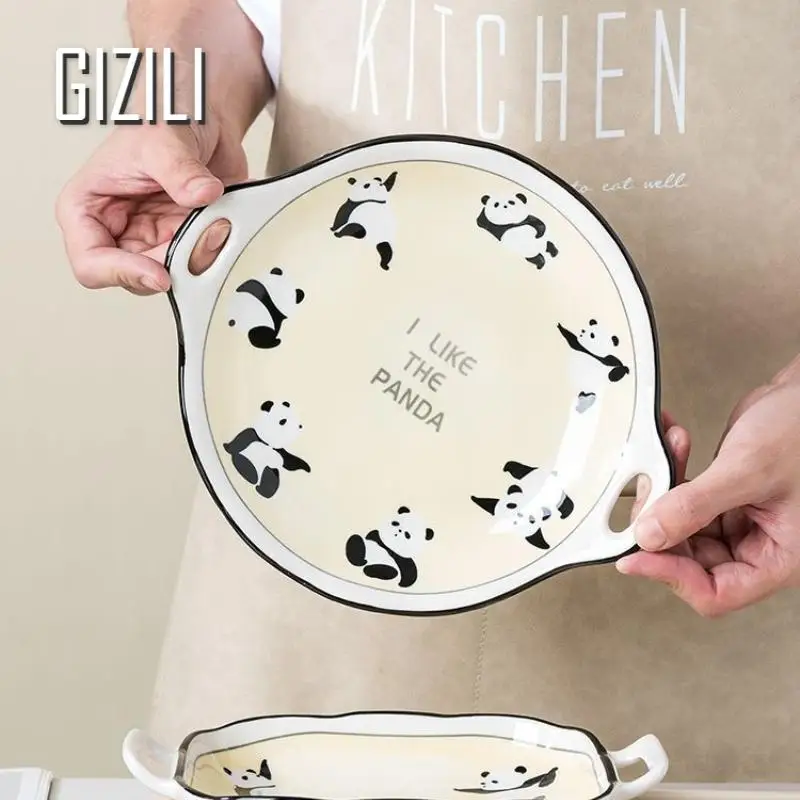 Cute Panda Ceramic Dinnerware Food Plate Cartoon Dinner Plates Set Ableware Bowl Set Household Salad Bowl Kitchen Supplies
