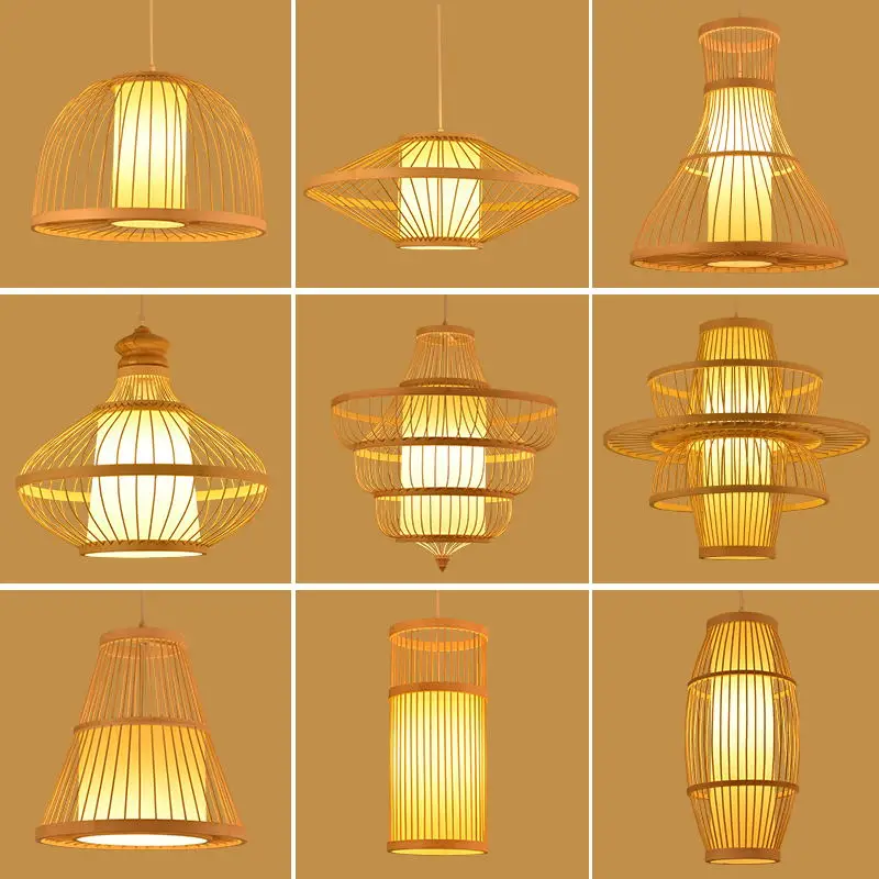 ModernNaturalRattanWickerChandelierBambooLampshadeLanternPendantLampDiningRoom