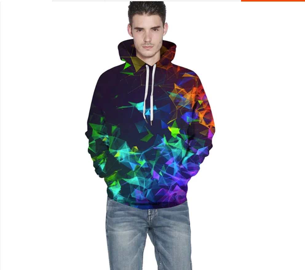

Street hip-hop technology futuristic 3D reflective hooded clothing fluorescent printed long sleeved T-shirt