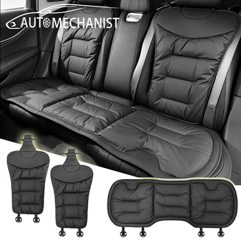 AUTOMECHANIST Coprisedile per auto Protezione per cuscino del sedile anteriore posteriore Tappetino per sedile morbido in pelle nappa Cuscinetti invernali per veicoli universali a 5 posti