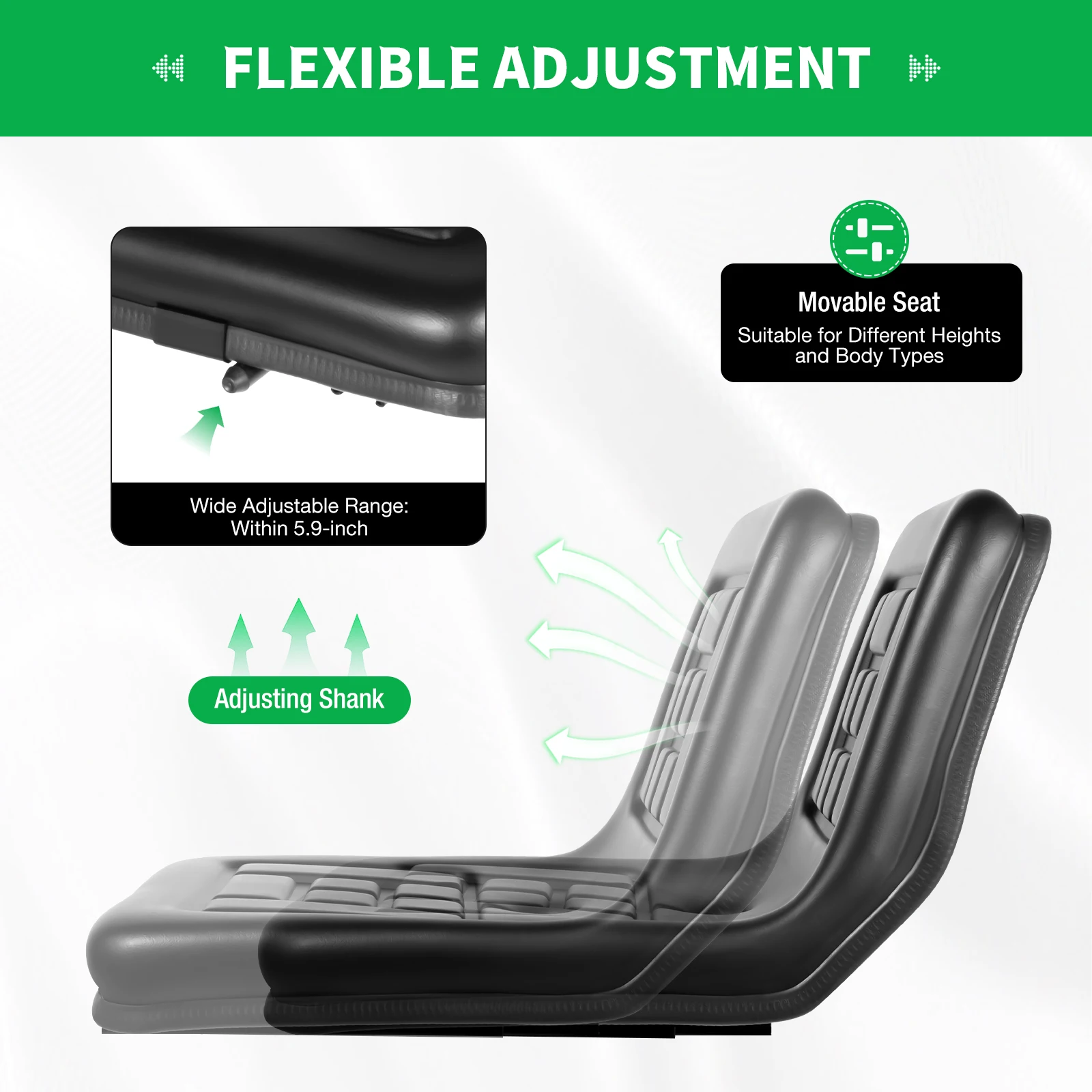 Adjustable Tractor Seat Universal Suspension Seat For Mower Dumper Digger Black