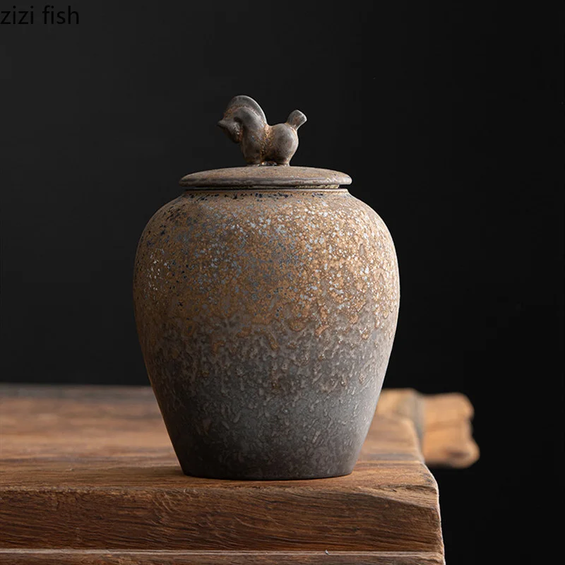 Tea Tin Box Tea Canister Vintage Stoneware Tea Caddy Ceramic Airtight Jar Storage Tea Cans Box Storage Tank Container Decorative Jar Sugar Bowl
