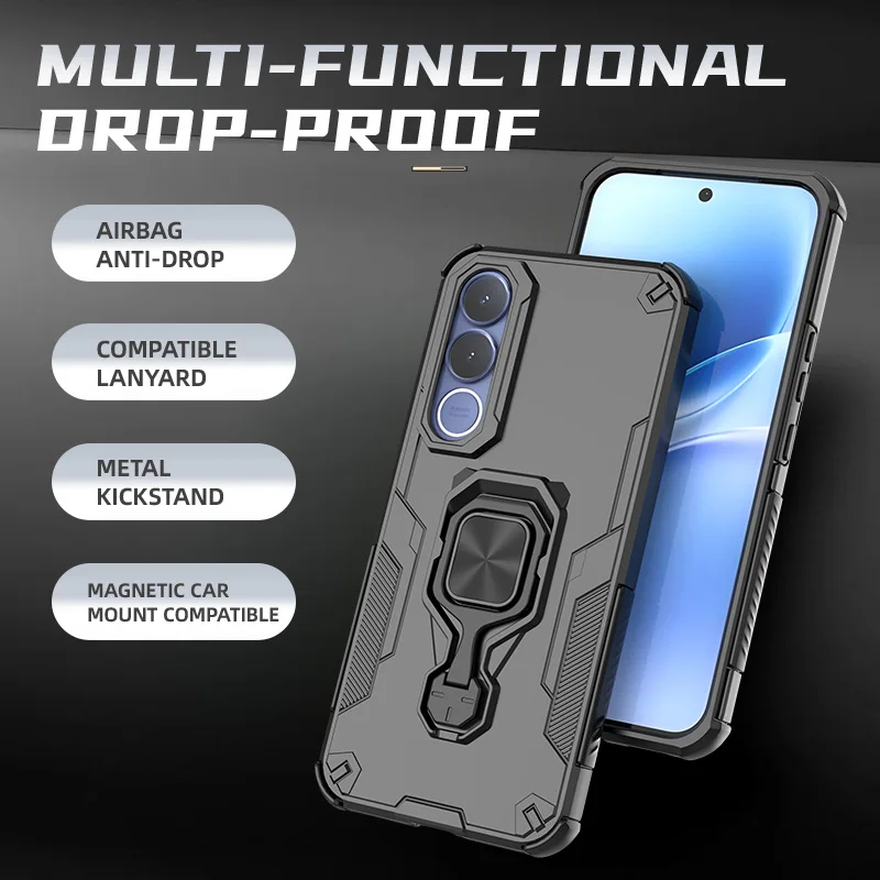 Kickstand Ring Holder Shockproof Armor Case - Durable Hard Plastic Cover