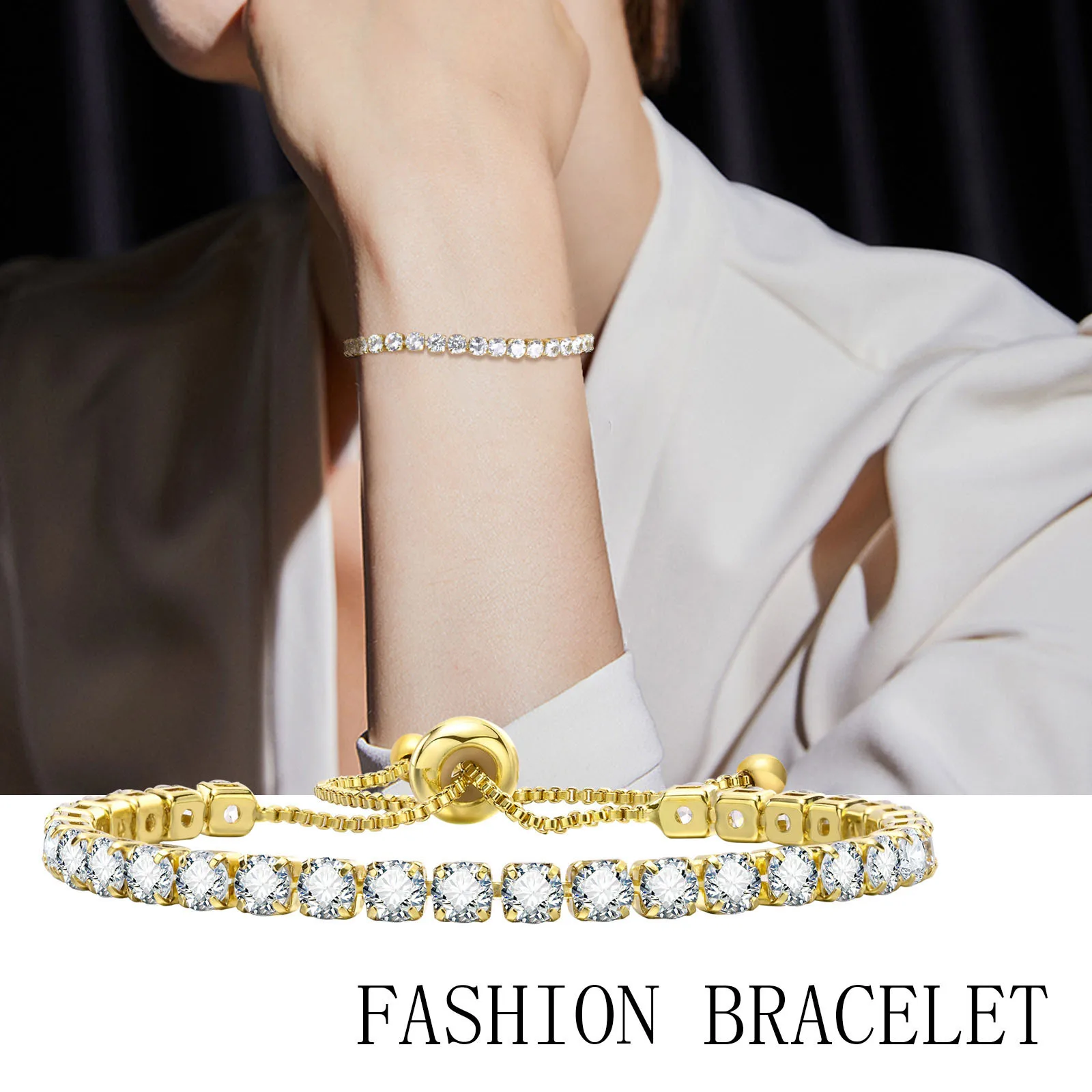 Edelstahl Schmuck Tennis Armband Für Frauen Luxus Einstellbare Armreif Hochzeit Party Mutter Freundin Valentinstag Geschenk