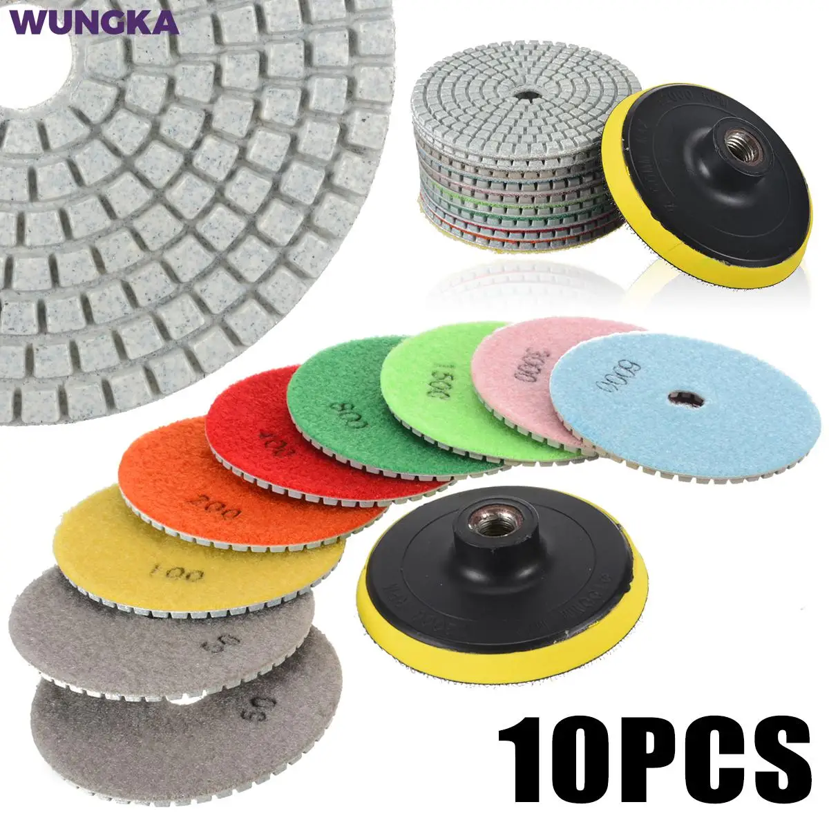 

10Pcs Diamond Polishing Pads Kit 4 Inch M14 Wheel For Granite Stone Concrete Marble Tool Grinding Discs Set