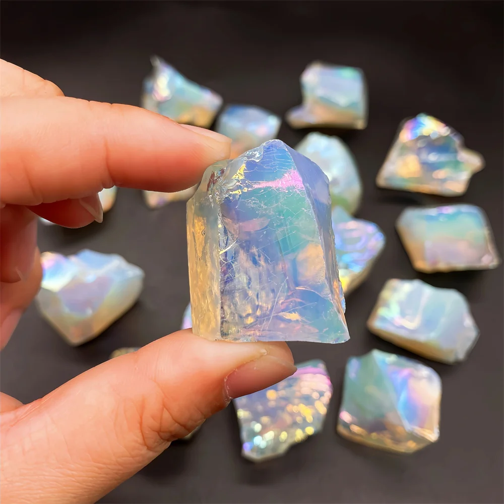 1PC Aura Opalite Crystal Electroplated Glitter Raw Stone Mineral Specimen Home Decoration Reiki Healing Gift 5