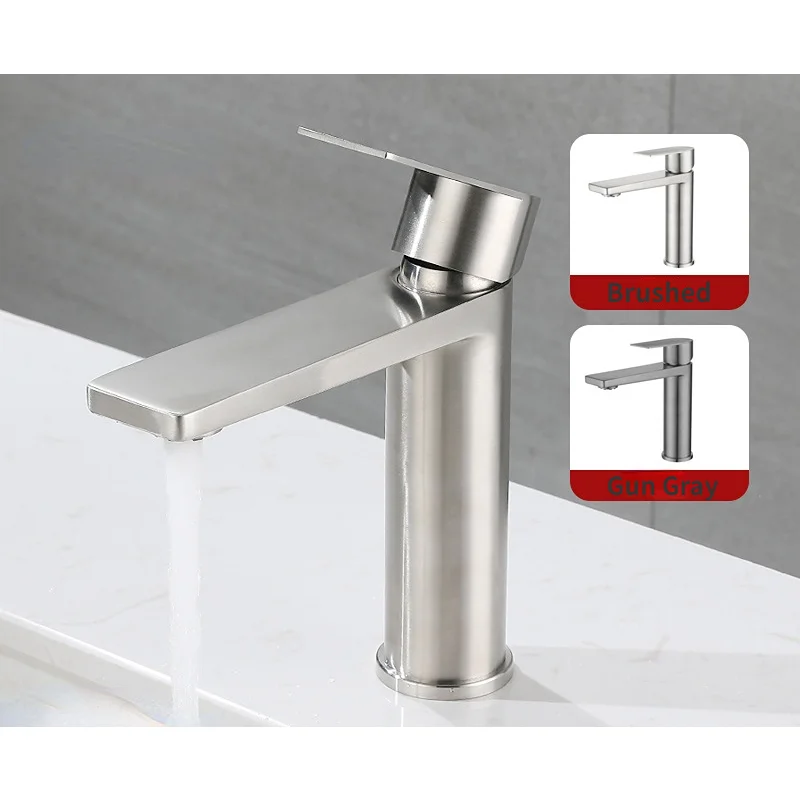 

304 Stainless Steel Basin Faucet Hot&Cold Mixed Drawing on The Four-square Table In Bathroom