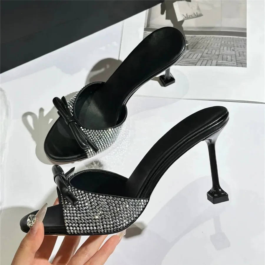 Designer Crystal Women Slippers High Heel Dress Shoes Woman Pumps 2025  Luxury Bowknot Ladies Sandals Runway Slides - AliExpress 322