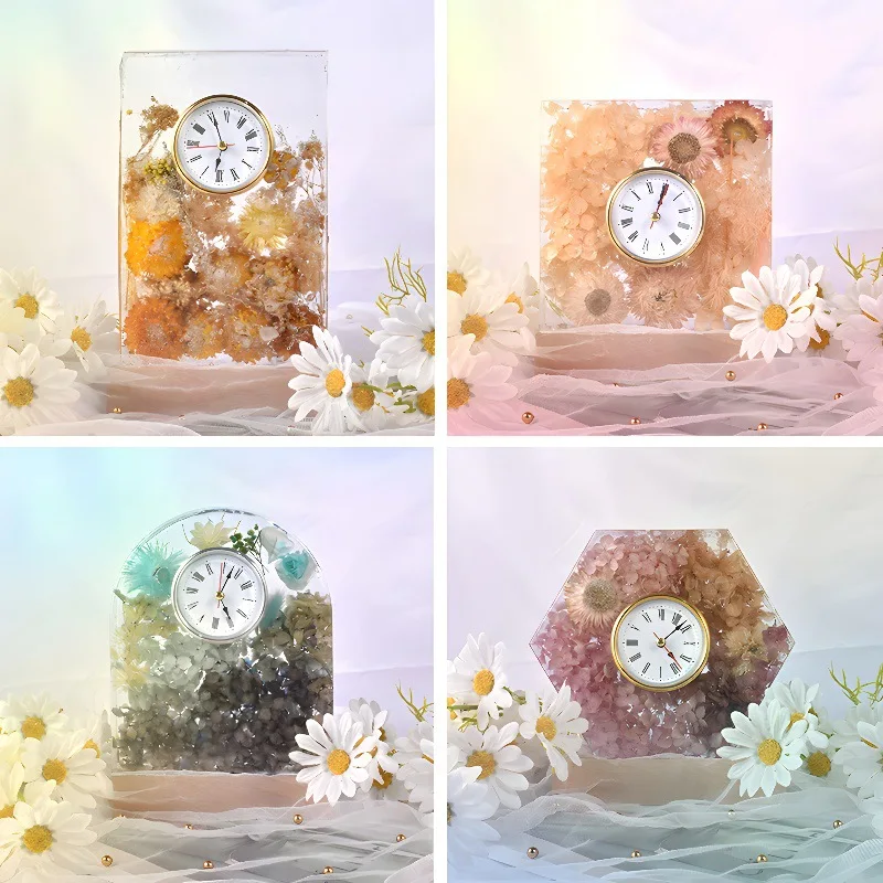 Hexagon Arch Heart Shape Clock Ornament Silicone Mold Geometric Bookend Crystal Epoxy Resin Mould DIY Home Table Decoration