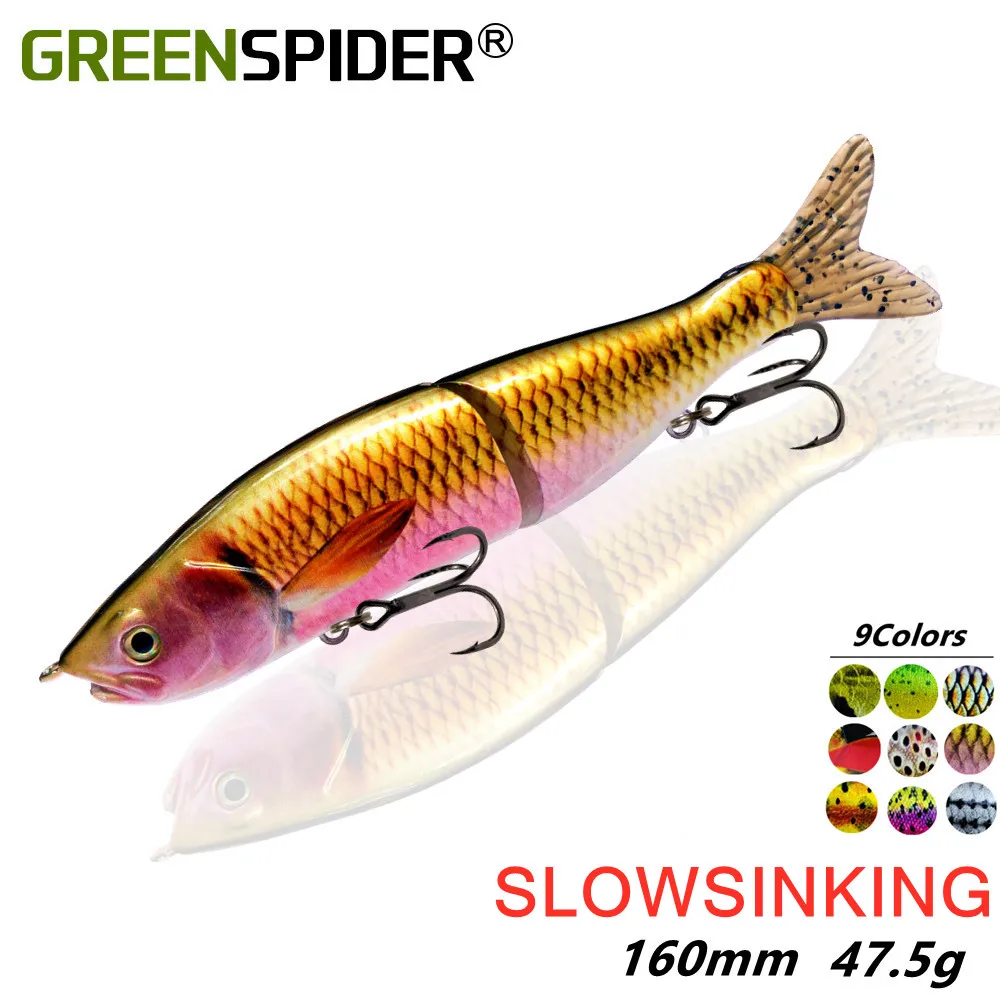 

GREENSPIDER плавающая приманка 160 мм 47,5 г, шарнирная приманка, кренкбейт, жесткая приманка, мягкий хвост, воблер, искусственная снасть, приманка для рыбной ловли, гольян