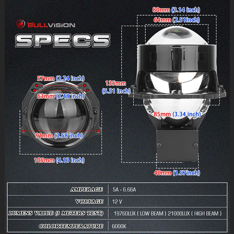 Hella 3R G5 용 양방향 LED 프로젝터 렌즈 LED 헤드라이트 어셈블리, 업그레이드 LED 조명 키트, 자동차 액세서리 스타일링, 3 인치, 300W, 6000K