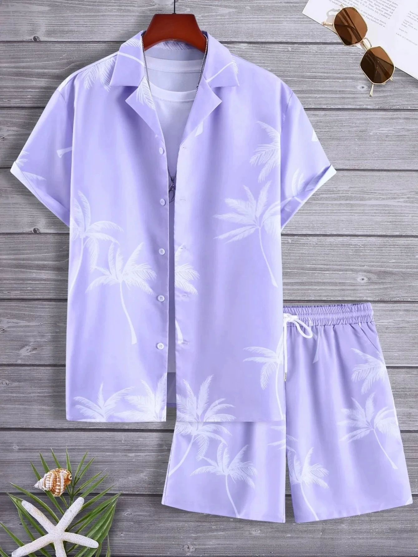 Men's Summer Streetwear Shirt Sets 3d Print Beach Coconut Tree Plaid Lapel Short Sleeve Casual Shirt Beach Shorts Hawaiian Suits 2