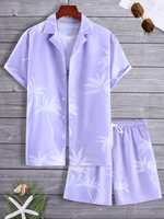 Men's Summer Streetwear Shirt Sets 3d Print Beach Coconut Tree Plaid Lapel Short Sleeve Casual Shirt Beach Shorts Hawaiian Suits 2