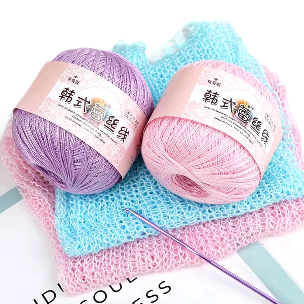 뜨게 자수용 얇은 레이스 면사, 핸드 뜨게 크로셰 실, 50g/롤