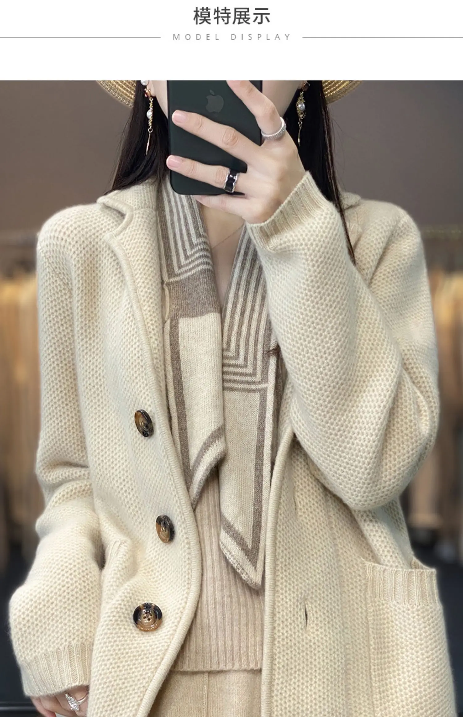 Autumn winter new thickened 100% pure wool cardigan women stand neck sweater sweater loose knit base sweater jacket