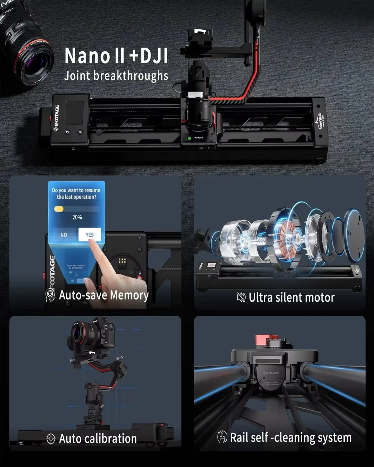 IFOOTAGE Shark Slider Nano II 460 660 Motorized Camera Aluminum Alloy Dolly Long Version Track Video Stabilizer Rail Panorama