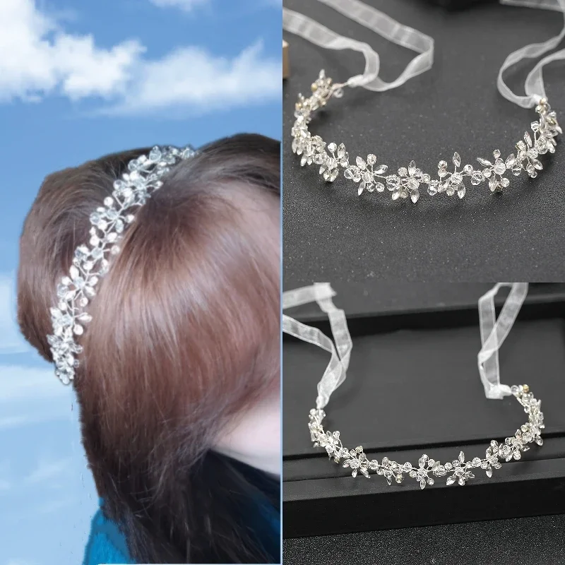 Bridal Hair Accessories Silver Color Headbands For Women Bride Handmade Crystal Rhinestone Tiaras