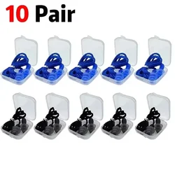 Reusable Silicone Noise - Cancelling Corded Ear Plugs with Banded String for Sleeping, Studying, and Swimming (10 Pair Mixed 02)