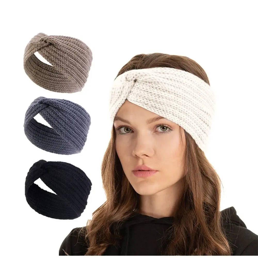 

Wide Knitted Cross Headband Crochet Solid Color Ear Warmer Twisted Hairband Hair Accessories Headwrap Elastic Hair Bands Women