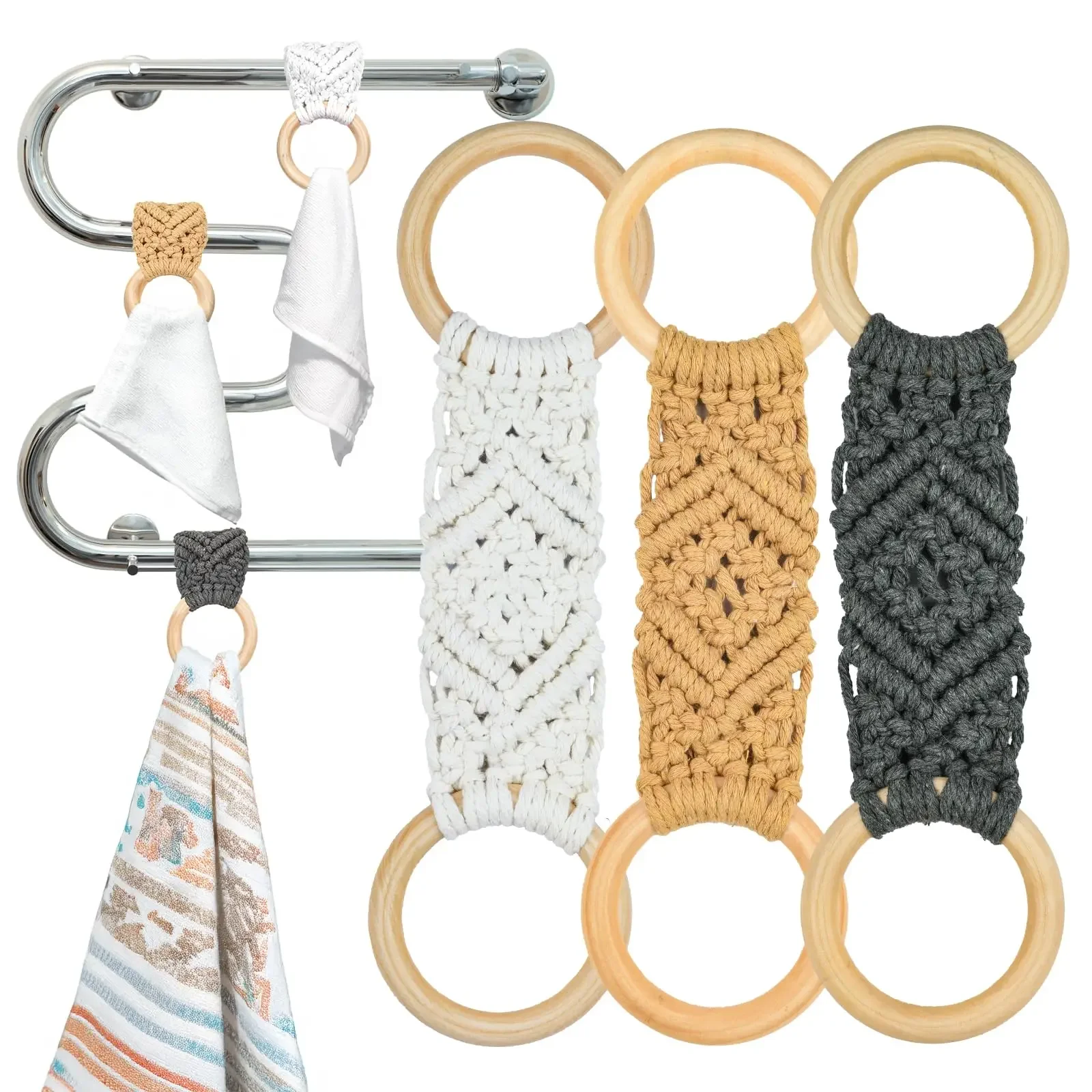 Handmade Macrame Towel Holder Dish Towel Ring Easy-to-hang Kitchen Holder Crochet Hanging Towels Versatile Decorative