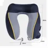 New U-shaped Travel Neck Pillow Elastic Fabric Foldable Inflatable Pillow Press Type Neck Support Cushion Airplane Pillow 6