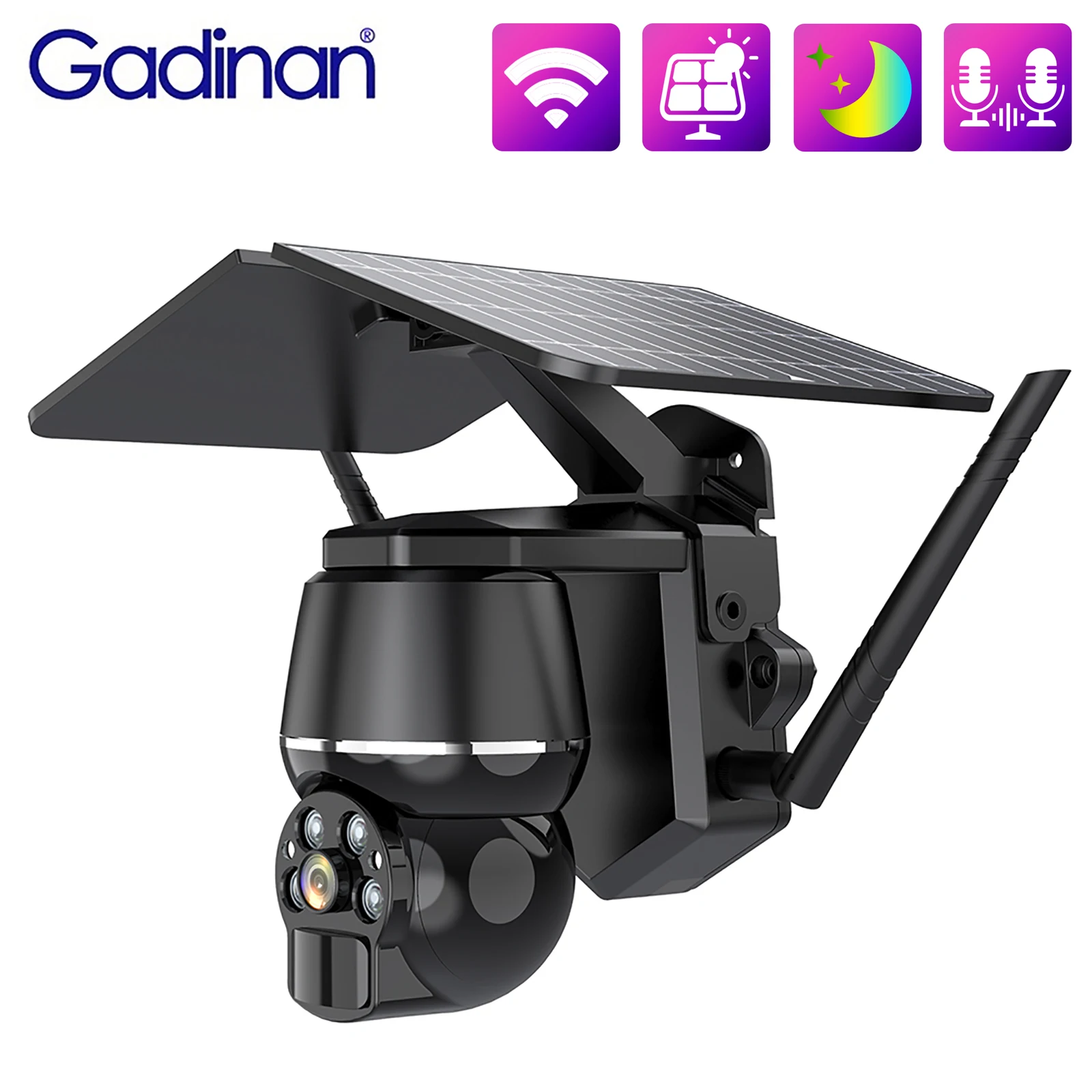 

Gadinan 6W Solar 2MP Wifi/4G PTZ IP Camera PIR Motion Detection Security Camera Two-Way Audio 4x digital Zoom Video Surveillance