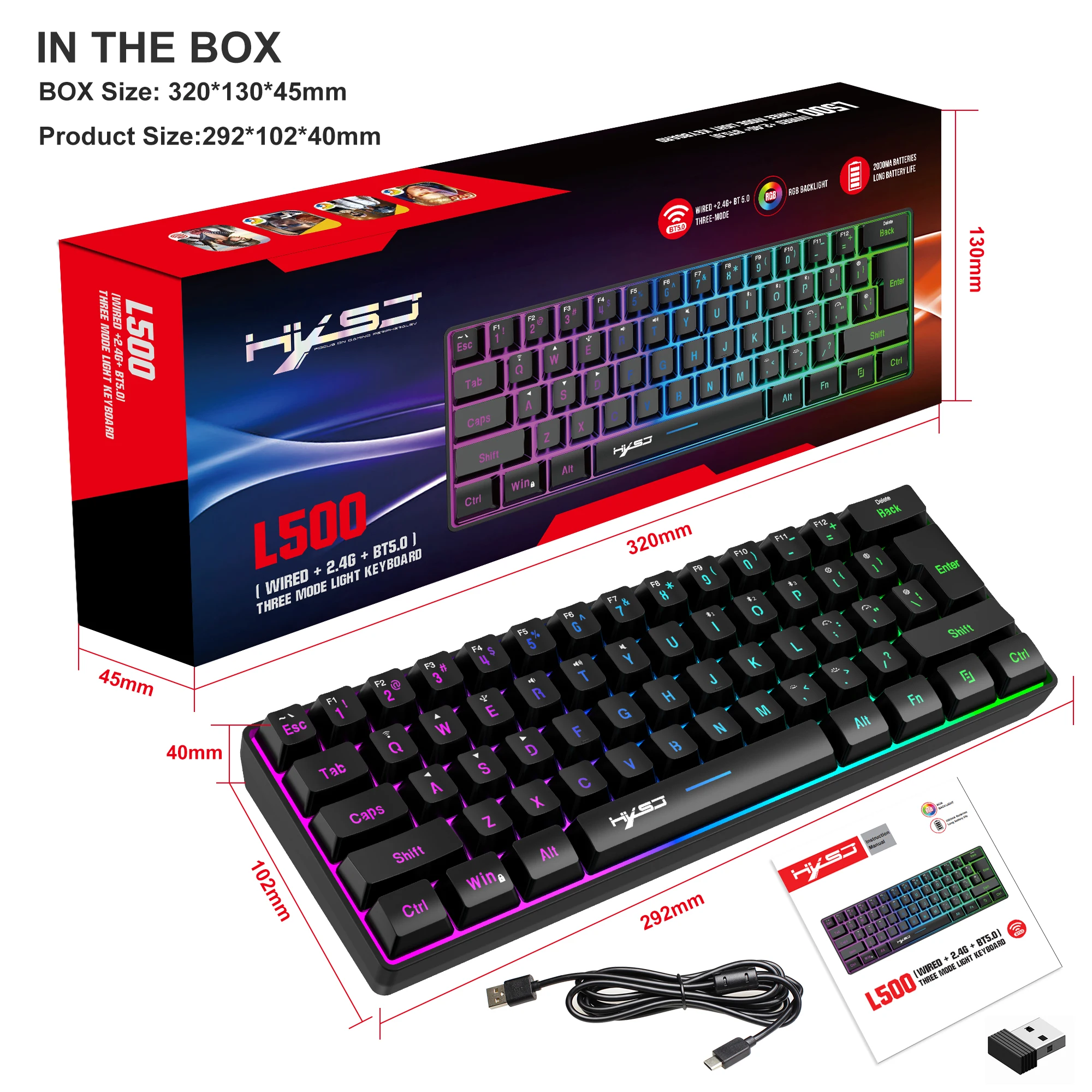 Ricaricabile Bluetooth 5.0 Wireless/2.4G Usb Wired Dual Mode RGB LED Retroilluminazione Effetti Tastiera Da Gioco Compatta 61 Tasti Anti Ghosting Wireless Gaming Mouse 750mah Leggero Con Pc 1042568580