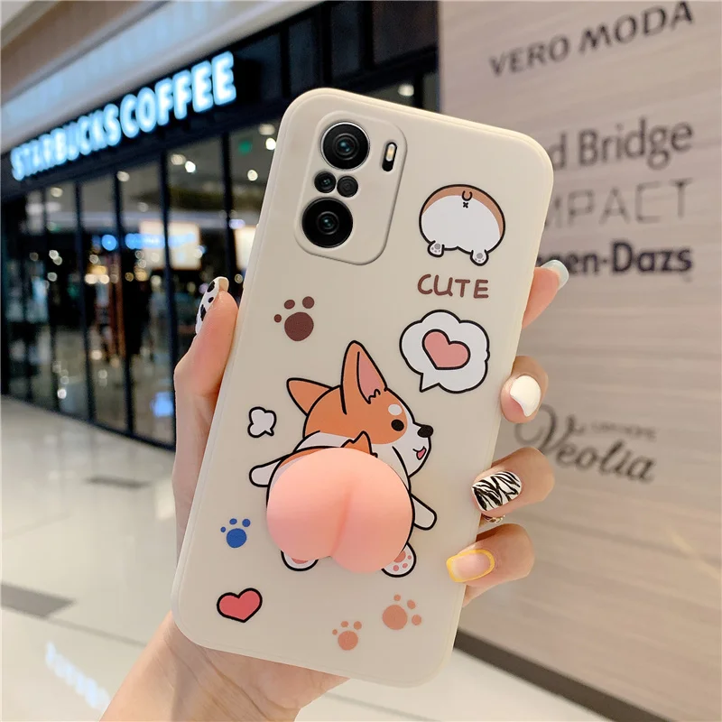 

Phone Case For Xiaomi Redmi Note 10 10s 10T 11 11T 5 6 7 8 8T 9 Pro Max 9s 9T 5G Cute Cartoon Peach Corgi Dog 3D Buttocks Cover