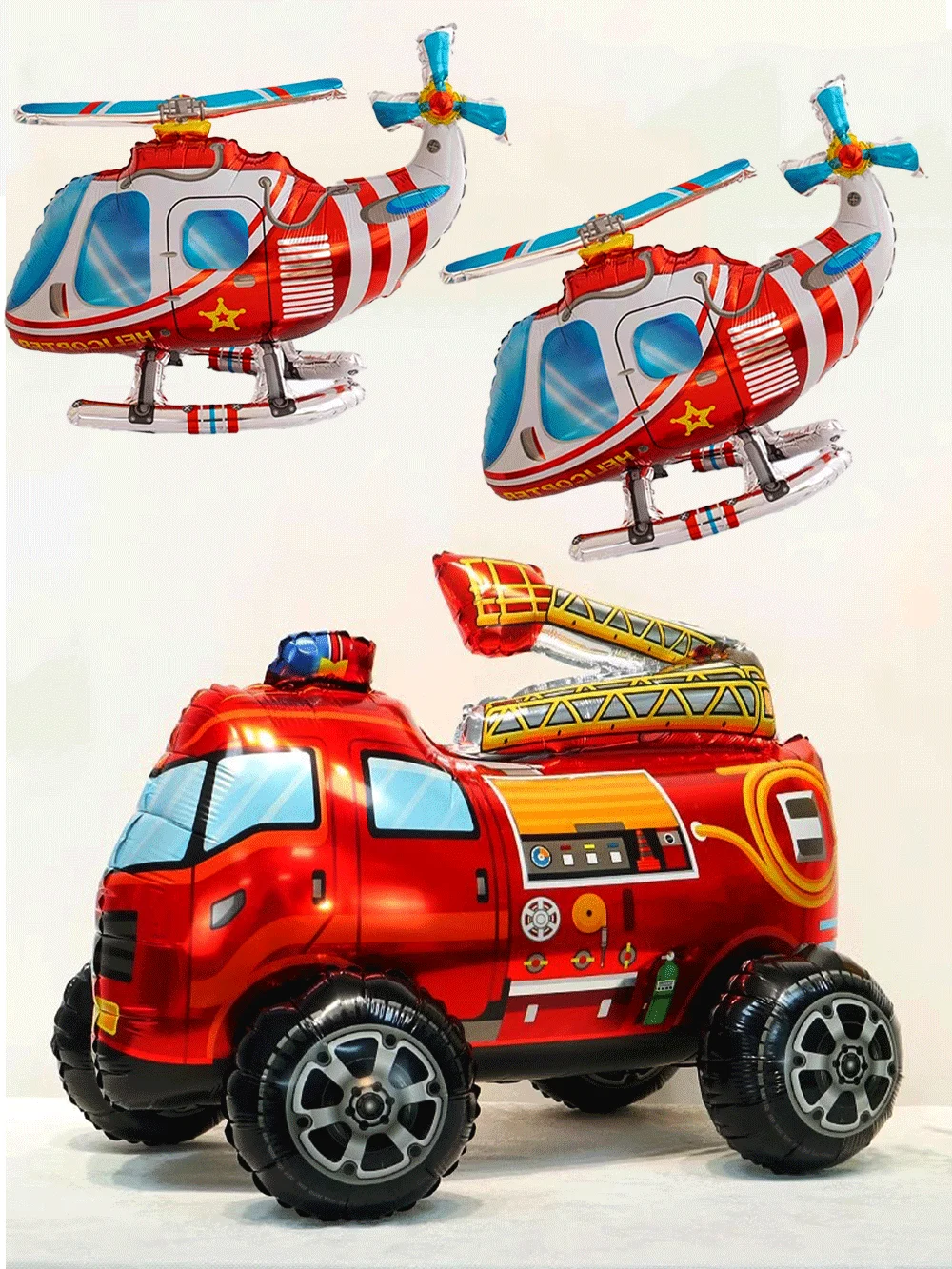 3D-montierter Feuerwehrauto-Folienballon, großer Feuerrettungshubschrauberballon, Jungen, Feuerwehrmann, Geburtstagsfeier, Dekoration, Babyparty – Detail 5