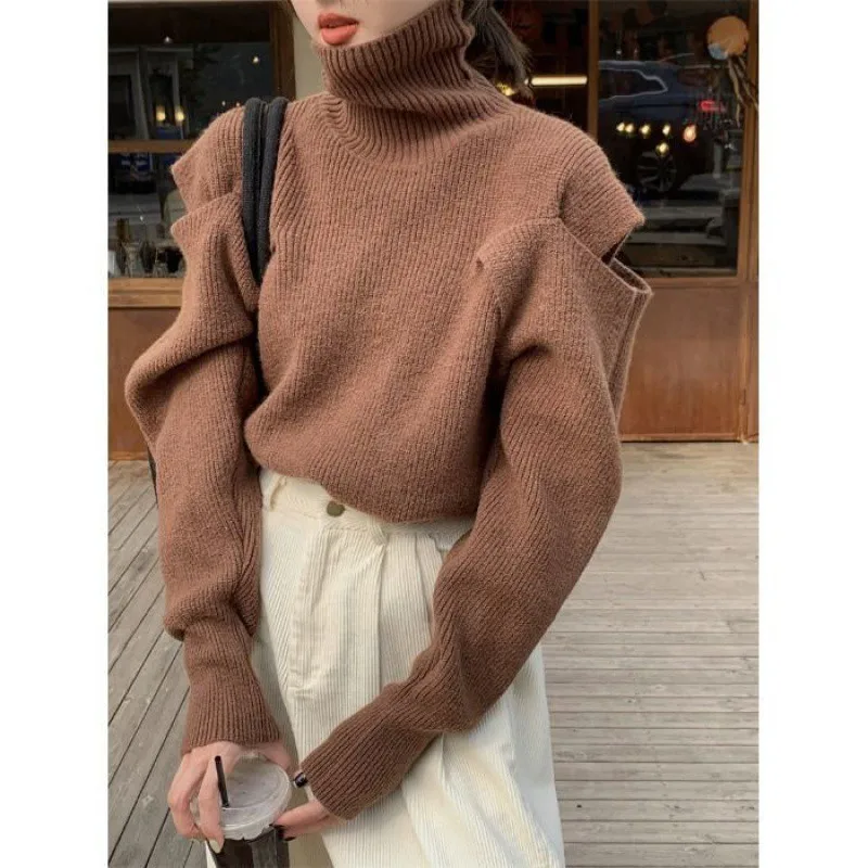 

Women's Turtleneck Sweater College Style Autumn and Winter Korean Style Schoolgirls Niche All-match Design Off-the-shoulder