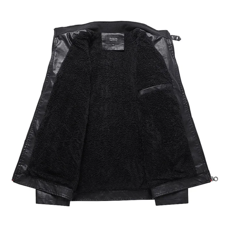 Autumn and Winter Leisure Motorcycle Stitching Pu Leather Jacket Men's Fashion Stand-up Collar Retro Warm PU Leather Jacket