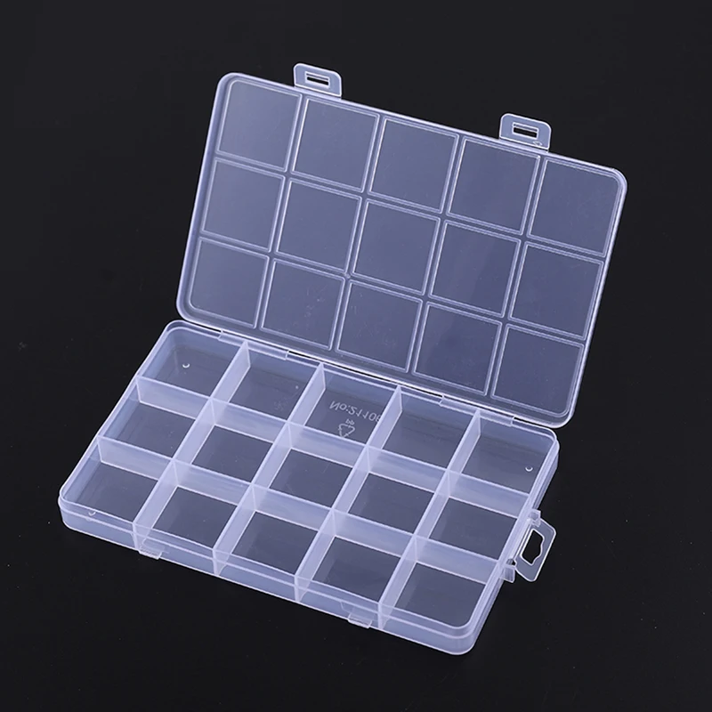 

15 Grids Rectangle Transparent Plastic Storage Jewelry Box Compartment Adjustable Container for Beads Earring Box Case