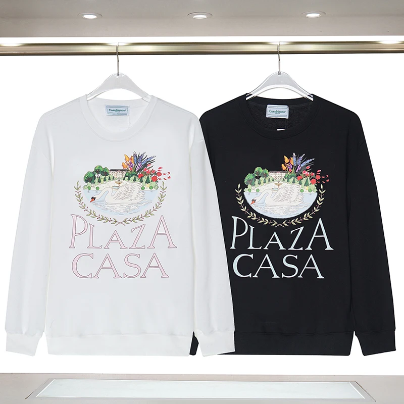 

Casablanca Autumn and Winter New Round Neck Hoodie White Swan Letter Logo Printing