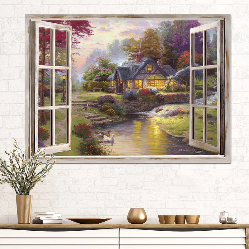 Fuori Dalla Finestra Thomas Landscape Canvas Prints Dream House Forest River Natural Scenery Canvas Painting Classic Wall Pictures