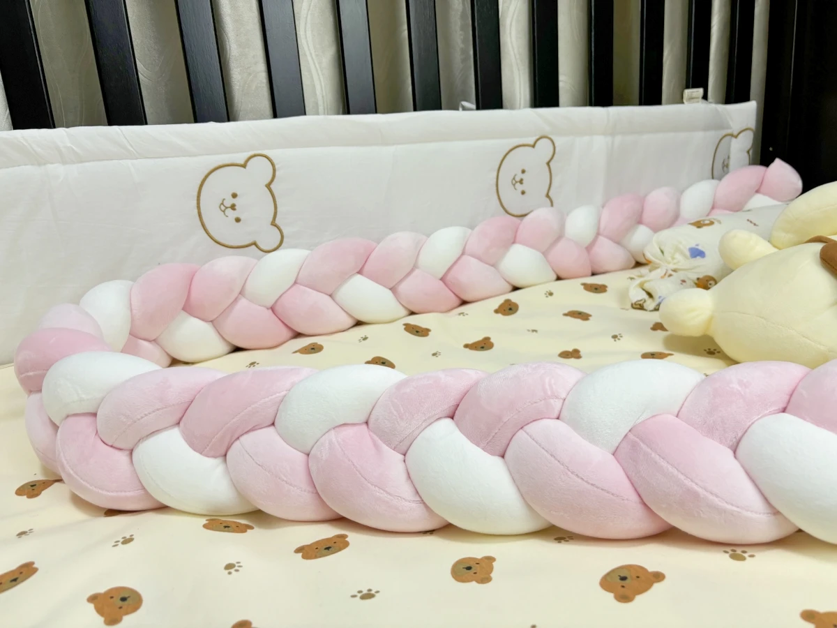 1M/2M/3M/4M Baby Bed Bumper Infant Cradle Cot Protector Knot Braid Bumper Plush Pillow Cushion Crib Anti-collision Room Decor crib bumper
