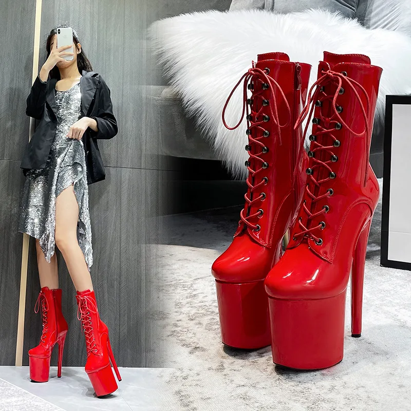 

Large Steel Pipe Dance Shoes 20cm Super High Heel Cavalry Boots Nightclub Stage High Heel Boots Thin Heel Boots
