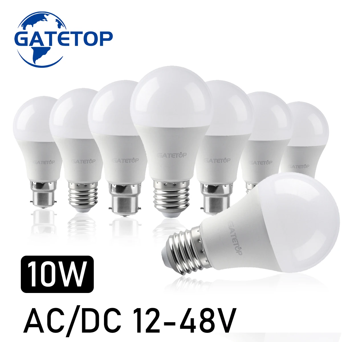 저전압 LED 전구, AC DC 12 V, 24V, 48V, A60, E27, B22 베이스 램프, 10W 봄빌라, 태양광 ...