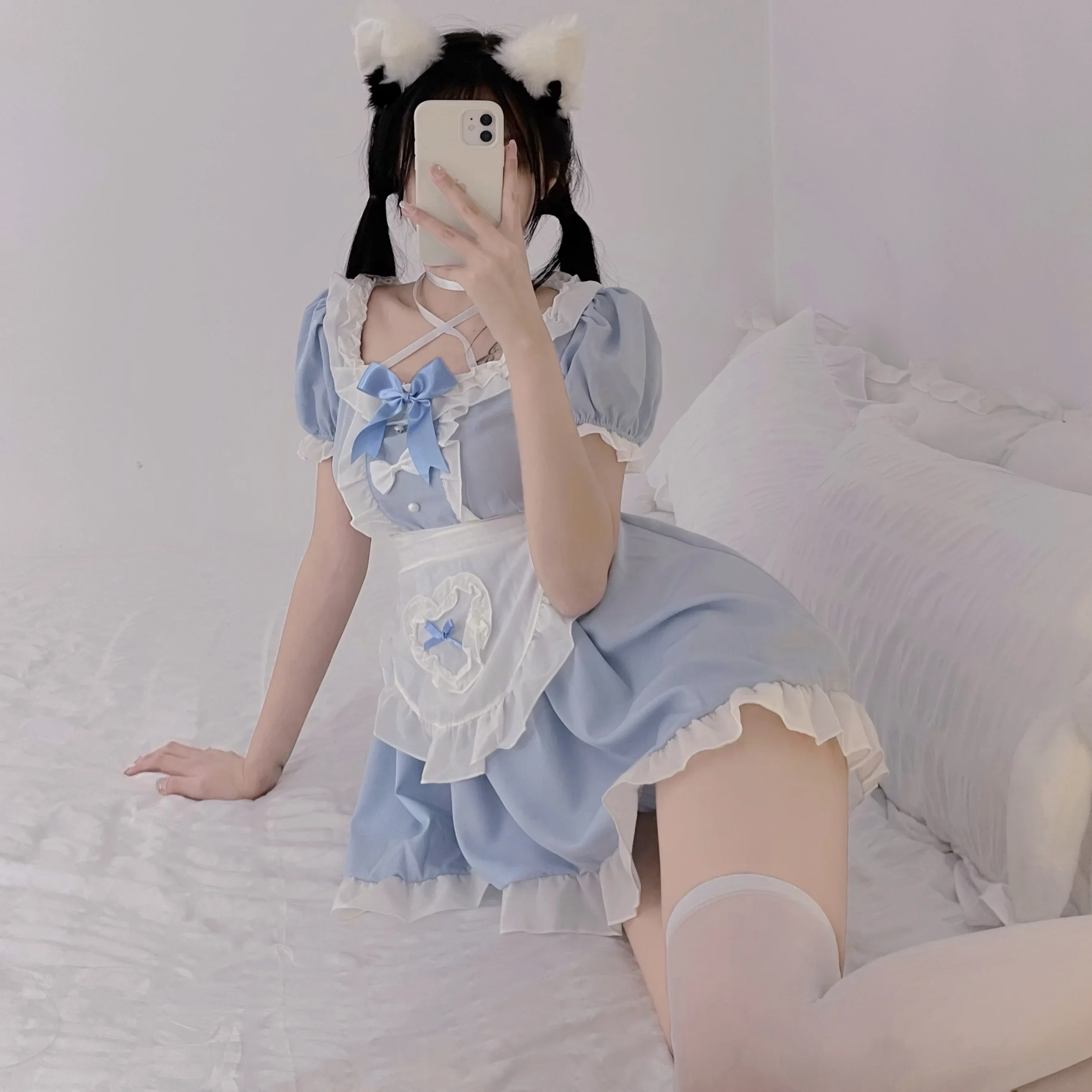 Bonito puro menina lolita vestido plissado roupa de empregada doméstica japonês servo cosplay trajes sexy avental diário uniforme kawaii pijamas conjunto novo