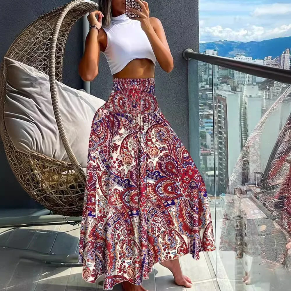 Pleated Skirts Women Spring Autumn Skirt High Waist Print Midi Skirts Womens Velvet Skirt Maxi Long Skirts Femme Mujer  Clothes