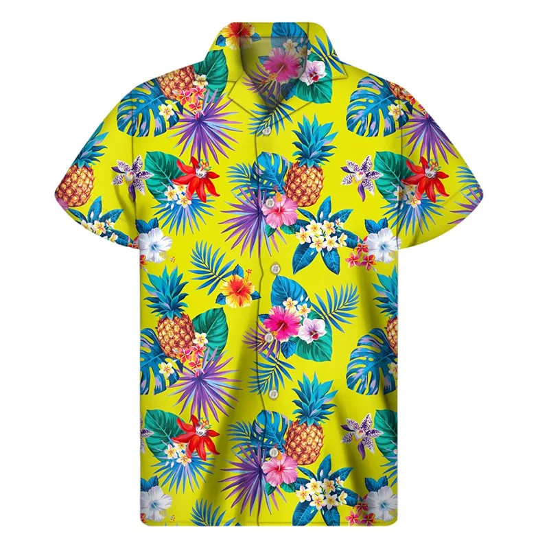 thumbnail image 1 of Camisa hawaiana con estampado 3D de plantas tropicales para hombre, camisas con botones para playa, camisetas de manga corta de verano, blusas de calle con solapa, blusa Aloha, 1 of 5