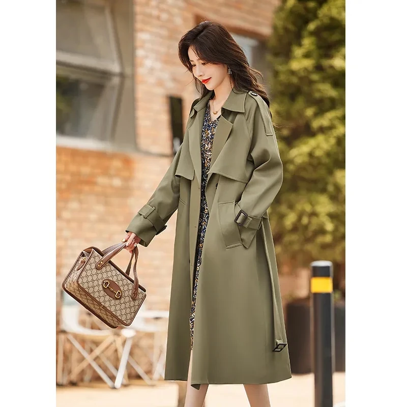 High-Quality Long Trench Coat For Women In Autumn 2025 New Fashion Double Breasted Popular Coat Lace-Up Windbreaker