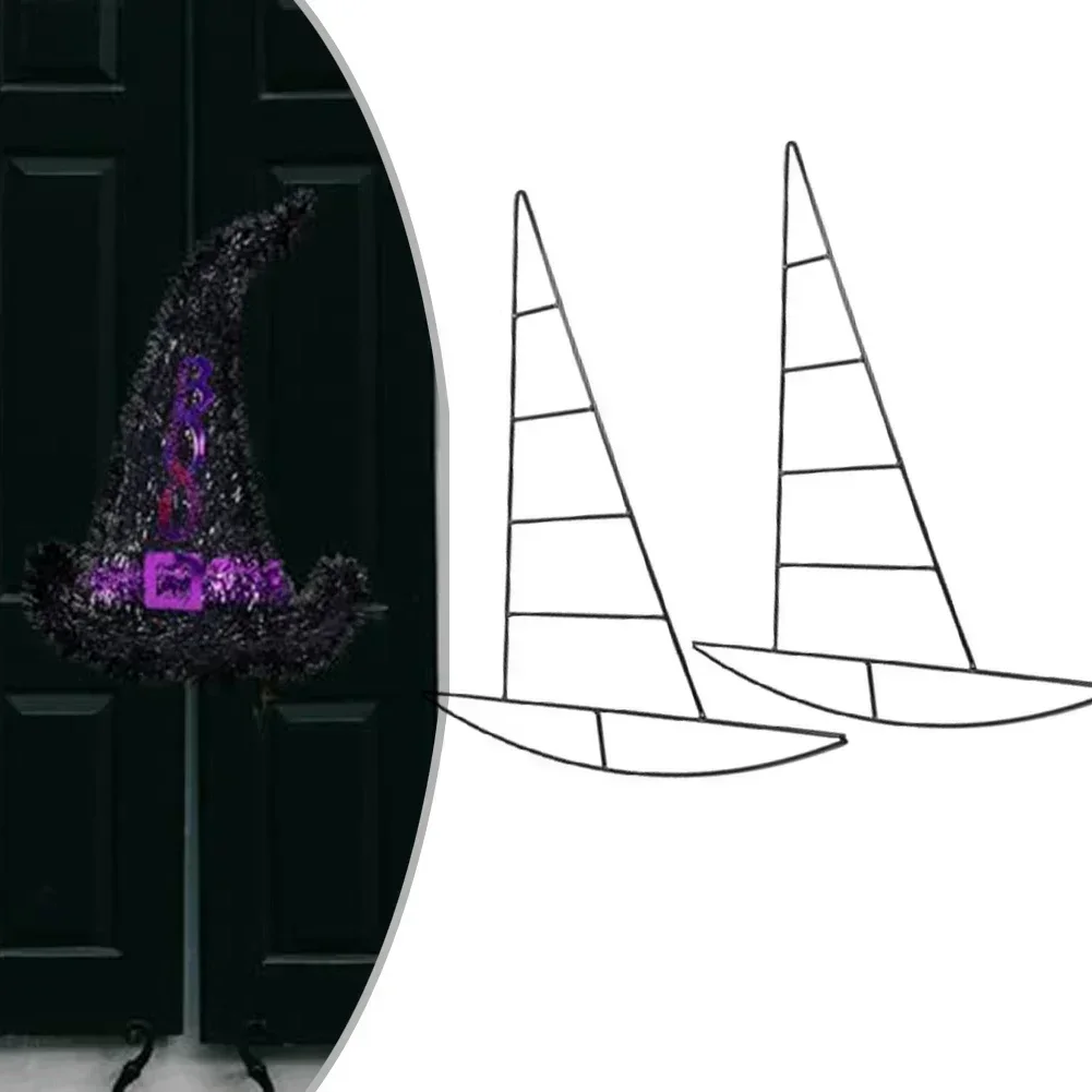 2 Pcs Witch Hat Garland Metal Wire Wreath Frames Ornament Christmas Iron Shaped