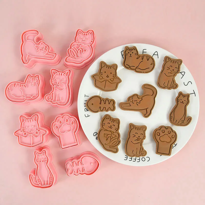 

8Pcs/set Cookie Cutter Stamp Cute Cat Shape Pressable Biscuit Mold Pastry Baking Biscuits Animal Cookie Stamp Kitchen Cake Tools