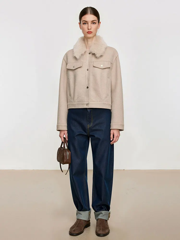 HH Women Elegant Fashion Solid Faux Fur Collar Coat Vintage Long Sleeve Single Breasted Cropped Jackets Casual Lady Streetwear