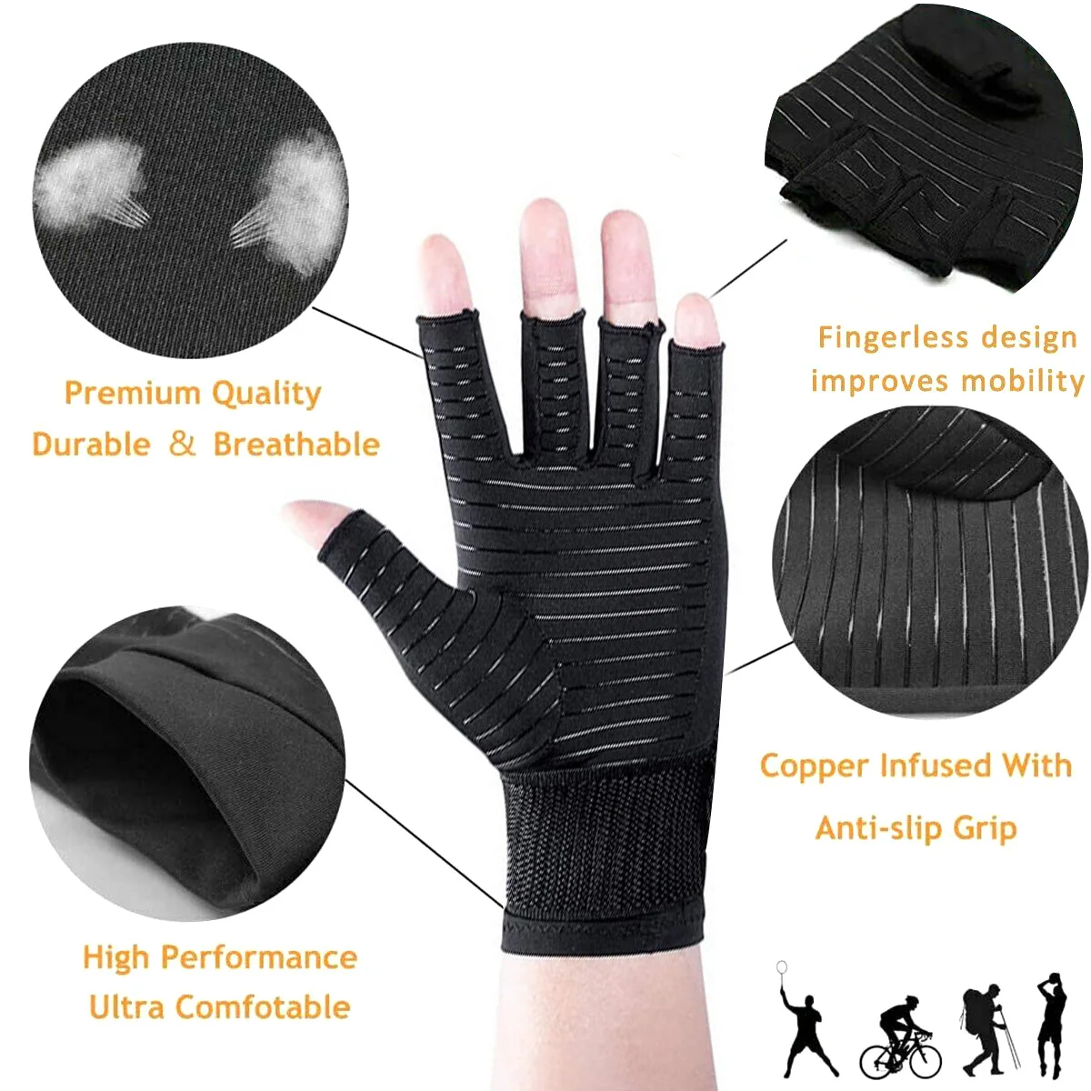 Compression Arthritis Gloves 1 Pairs Half Gloves with Strap Carpal Tunnel Typing Joint Pain Relief Women Men Therapy Wristband